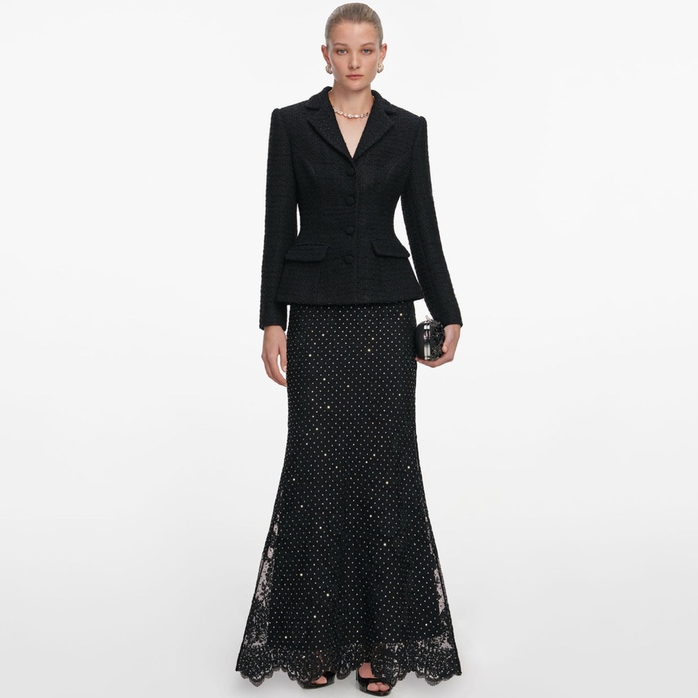 Self-Portrait NWOT BLACK BOUCLE RHINESTONE LACE MAXI DRESS - Picture 1 of 6